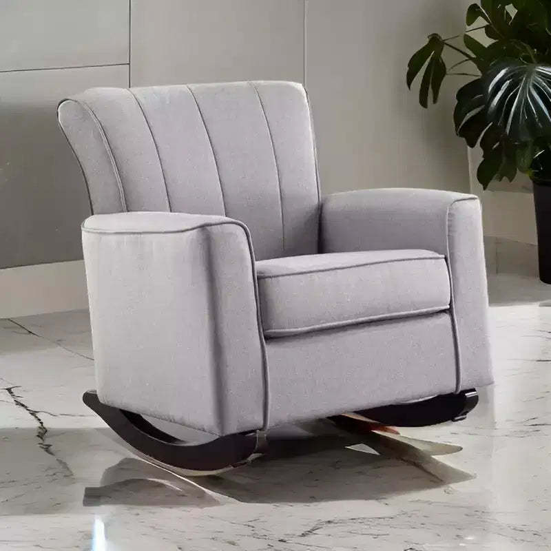 Royal Hampton 34 Inch Rocking Chair, Wood Frame, Vertical Channel Tufted Gray Linen