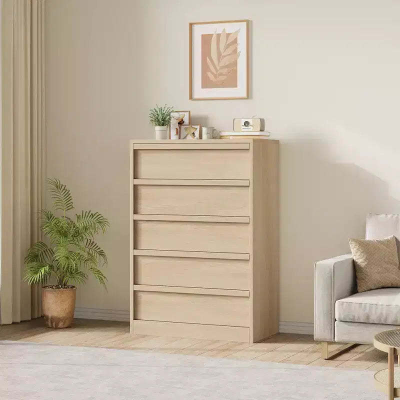5-Drawer Dresser for Bedroom, Modern Tall 5-Drawer Dresser with Large Drawers, Wooden Dresser Organizer for Living Room, Nursery, Entryway, Natural