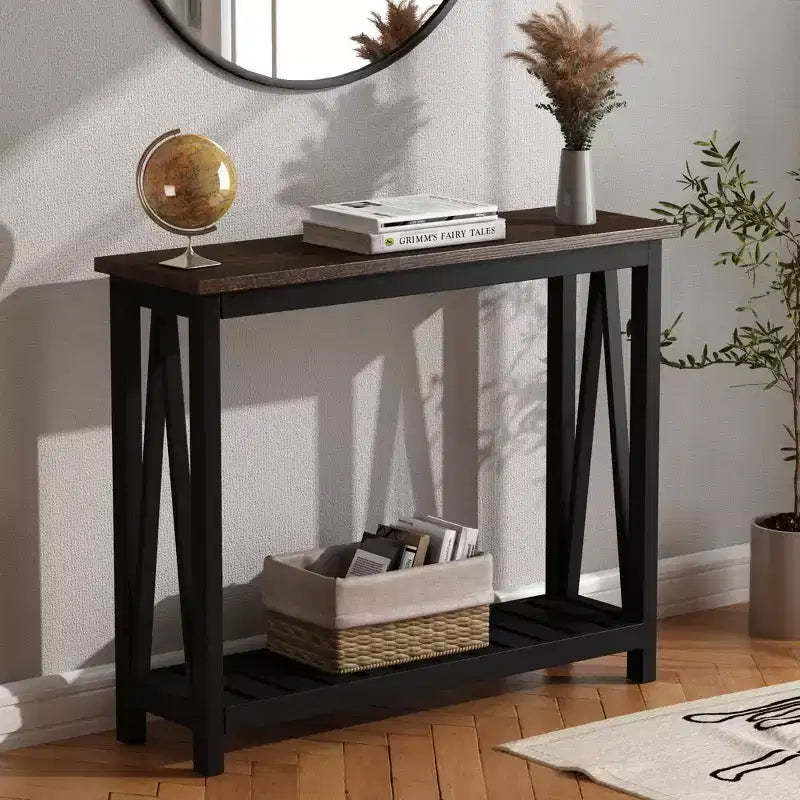 GDFStudio Andreas Rustic Console Table with Lower Shelf