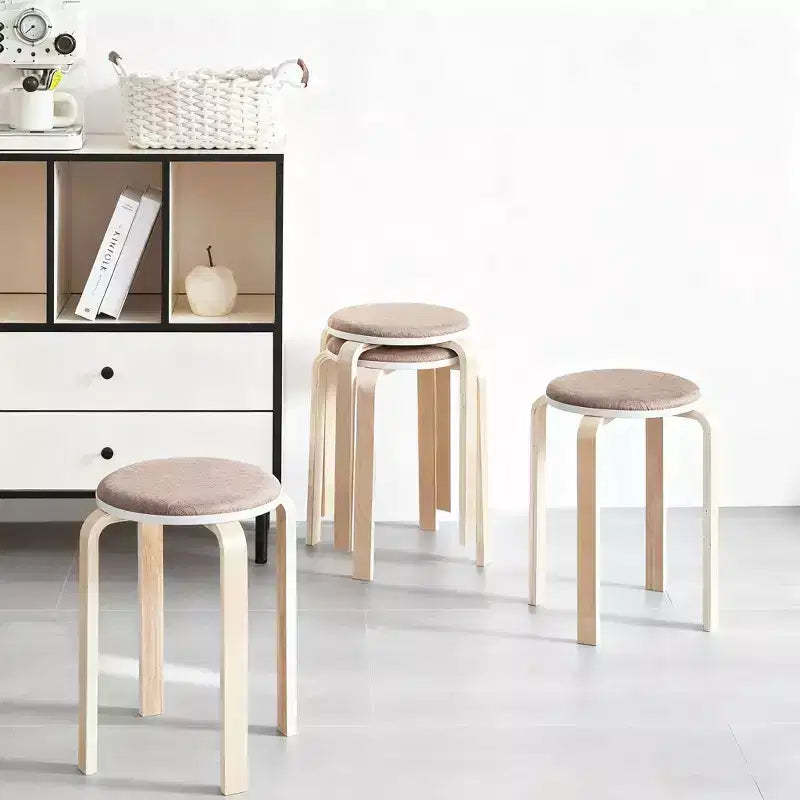 Set of 4 Stackable Stools, Round Backless Chairs for Dining Room, Kitchen, Classroom(Coffee color)