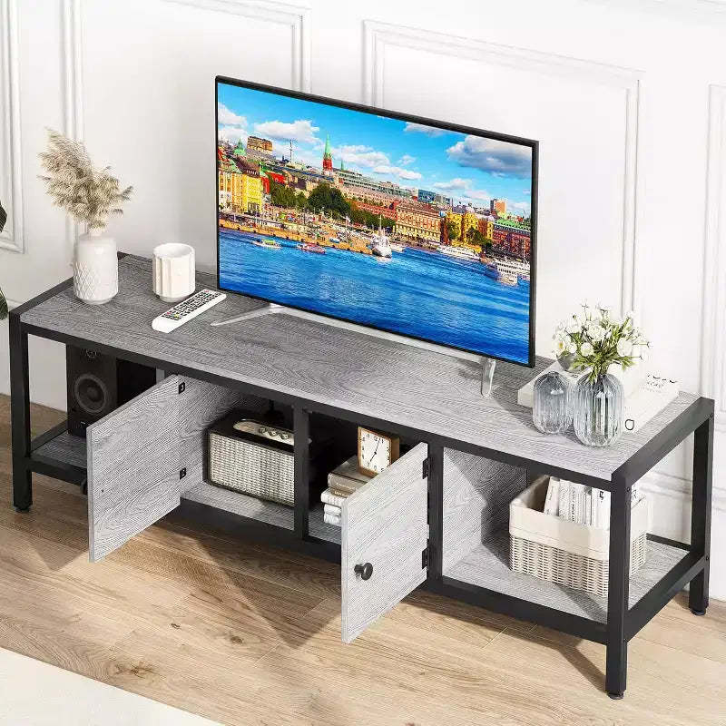 COZONY Modern Farmhouse TV Stand for Living Room with Storage Shelves, Entertainment Center Console Table for Bedroom
