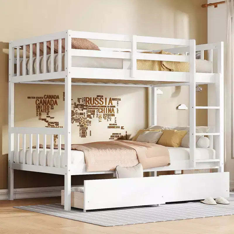 Okak 77.3IN Twin-Over-Twin Bunk Bed with 2 Storage Drawers, Mutifunction Bed Frames can Convertible into 2 Twin Beds for Bedroom, Kids Room, White