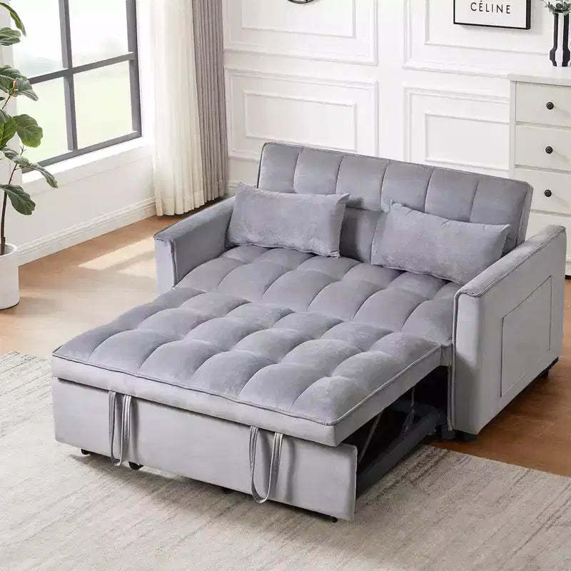 PexFix 3 in 1 Convertible Sleeper Sofa Bed Pull Out Couch Adjustable Backrest Velvet Loveseat Futon Sofa with Pillows for Living Room Apartment Gray