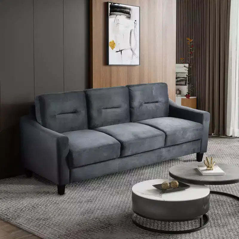 PexFix 3 Seat Sectional Sofa with U-Shaped Spring Links and Solid Wood Frame Mid Century Velvet Upholstered Couch for Living Room Bedroom Office Black