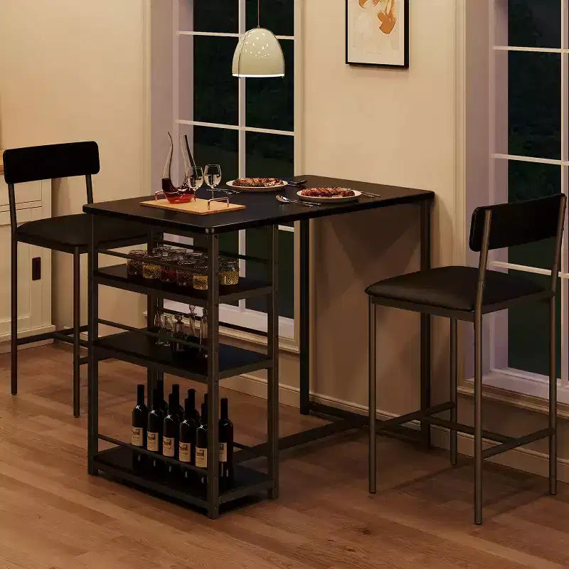 Dining Table Set for 2, Counter Height Kitchen Table with 2 Upholstered Bar Stools, Dining Table and Chairs Set with Storage Shelves, for Small Space