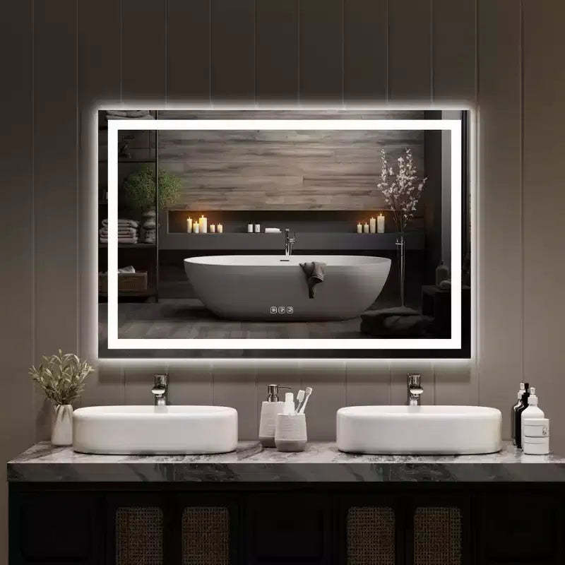60x36 Inches Large Bathroom Mirror, FramelessVanity Mirror with Led Lights,Front Lit and Backlit,Wall-Mounted Mirror for Over Sink, Entryway, Bedroom