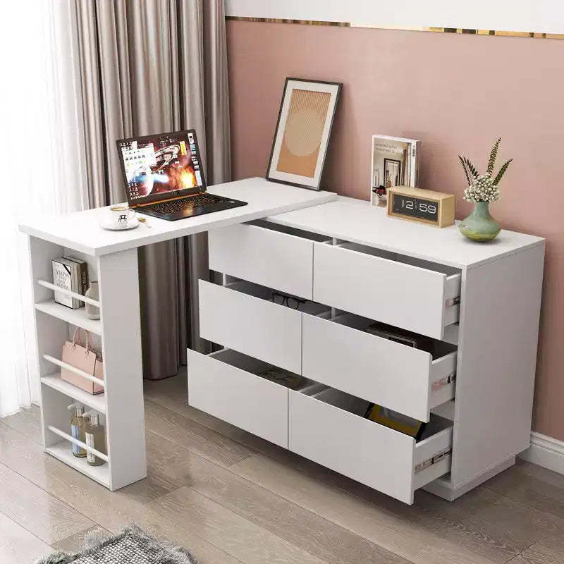Okak 39.37IN L Shaped Desk with Ample Storage, Corner Desk with Reversible Storage Cabinet, Long Standing Desk for Home, Office, White