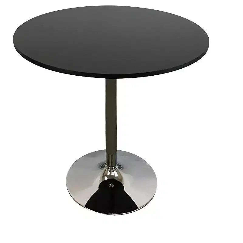 HomeRoots 36 Black and Silver Wood and Metal Pedestal Base Round Top Dining Table