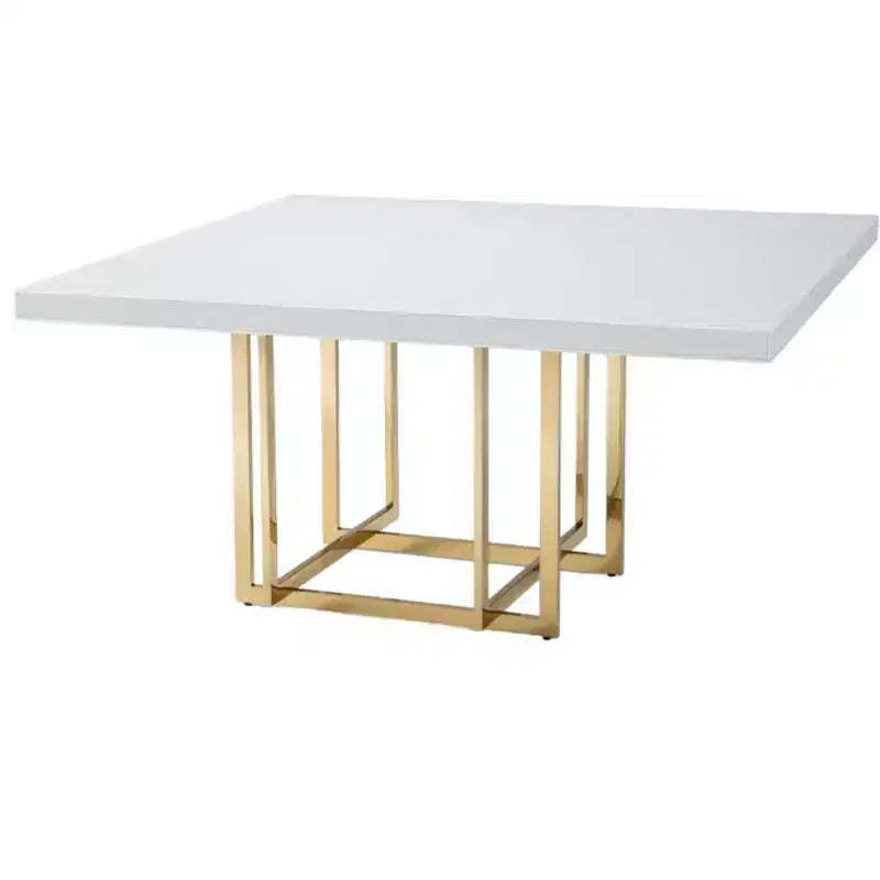 HomeRoots 59 White and Gold Wood and Metal Pedestal Base Square Dining Table