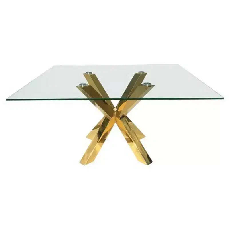HomeRoots 60 Clear and Gold Glass and Metal Cross Leg Base Square Dining Table