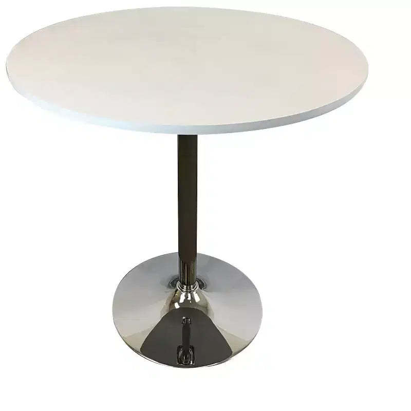HomeRoots 36 Black and Silver Wood and Metal Pedestal Base Round Top Dining Table