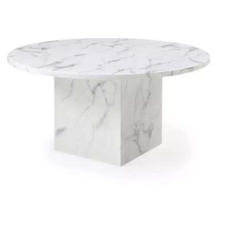 HomeRoots 60 Gray and White Marble Pedestal Base Round Top Dining Table