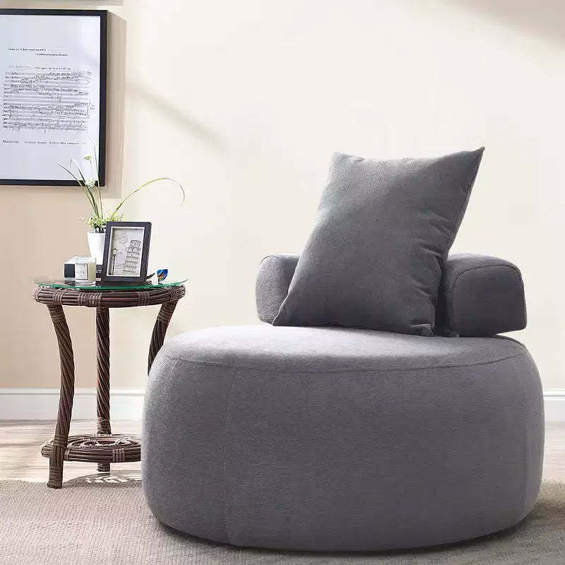 32 Modern Round Chair, Single Lounge Chaise Upholstered Sofa Bed, Chenille Bean Bag Chiar with Pillows for Living Room, Bedroom, Apartment, Reading