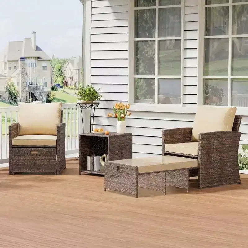 COZONY 5-Piece Patio Furniture Set with Storage Table and Nesting Stools, Rattan Outdoor Bistro Set for Balcony Garden Porch