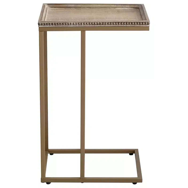 COZAYH Farmhouse C End Table, Accent Furniture with Woven Rattan Tray Top, Gold