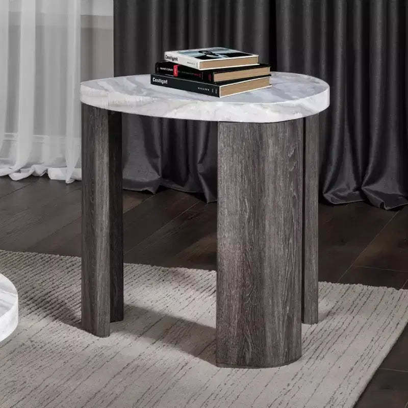 GDFStudio Declan Contemporary Triangle Rubberwood End Table with Hidden Casters