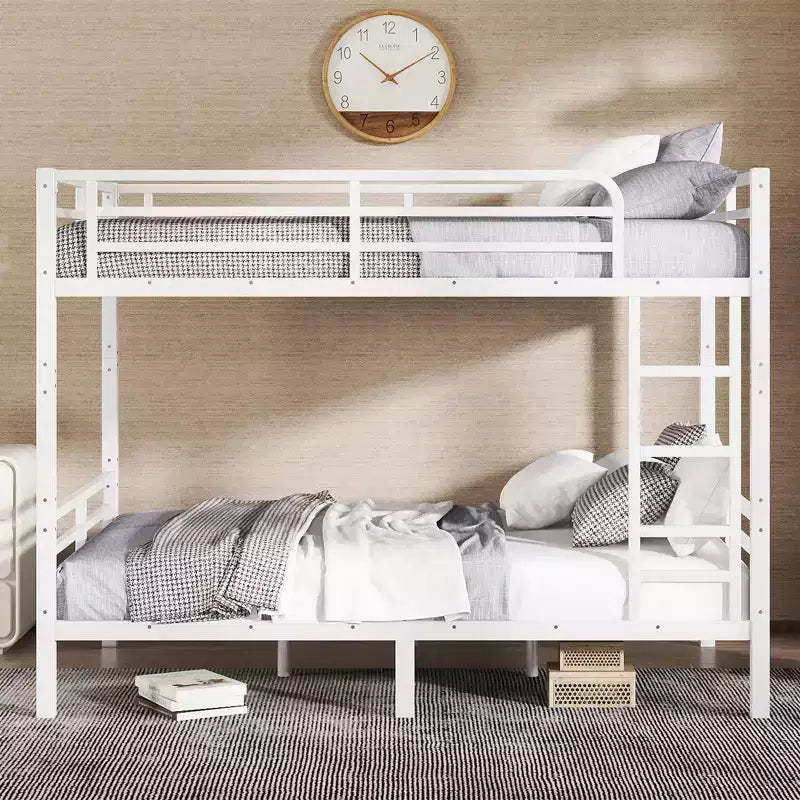 Okak 82.7/77.56IN Bunk Bed with Metal Frame, Space-Saving Bed Frames with Ladder and Safety Guardrails, Twin Bed for Kid