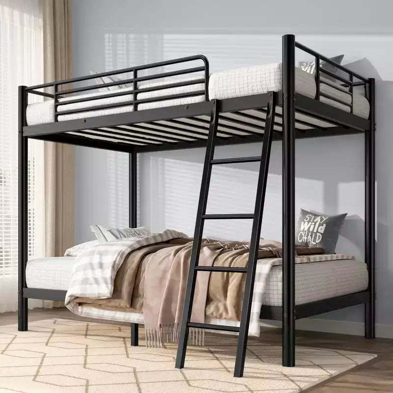 Okak 75IN Twin-Over-Twin Size Tall Bunk Bed, Twin Bed with Ladder and Safety Safety Guardrails, Kids Bunk Beds for Bedroom, Dormitory, Black