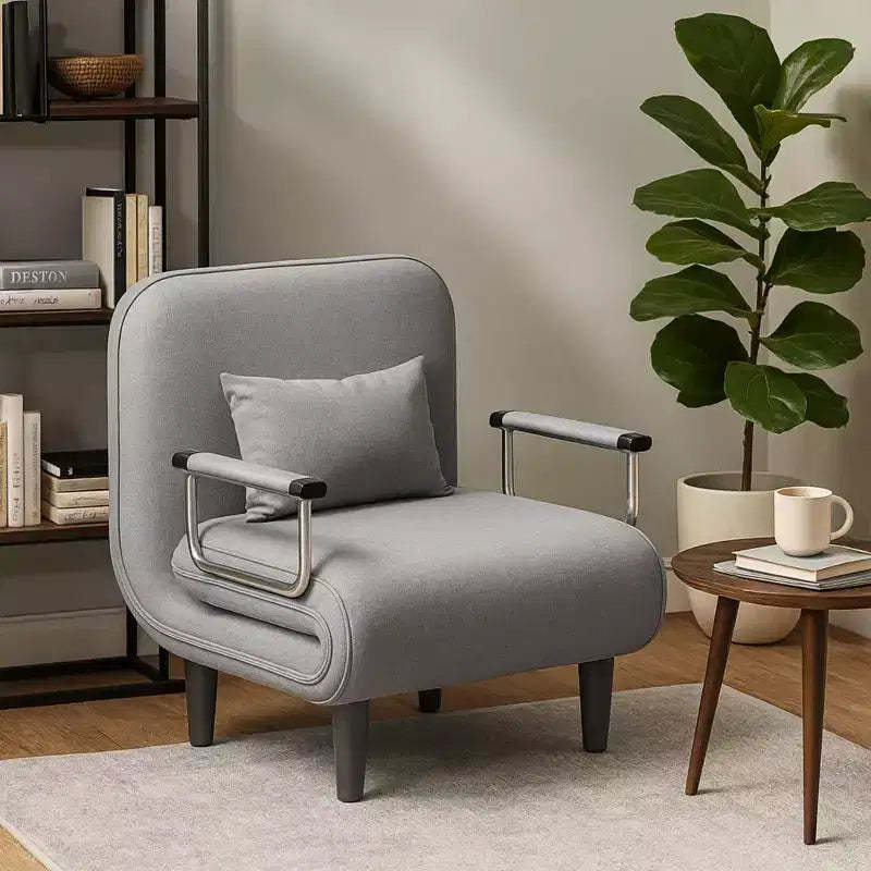 Homy Casa Folding Accent Chair with Adjustable Backrest and Pillow, Convertible Lounge Chair for Small Spaces, Dorms or Home Office, Grey