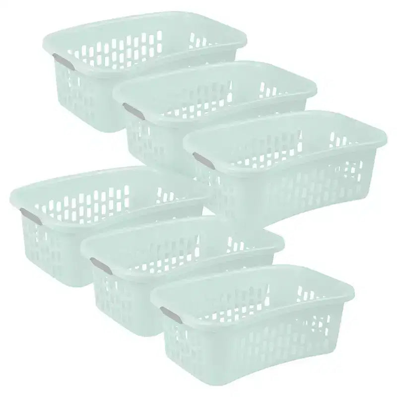 Sterilite HipHold Laundry Basket, 1.5 Bushel Plastic Clothes Hamper, Mint, 6 Pk