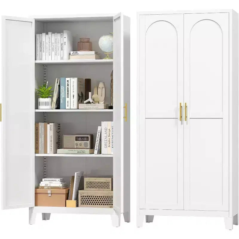 Zevemomo 61 Metal Pantry Cabinet, 2-Door Freestanding Cupboard with 3 Adjustable Shelves, White Storage for Kitchen Bathroom Laundry Room