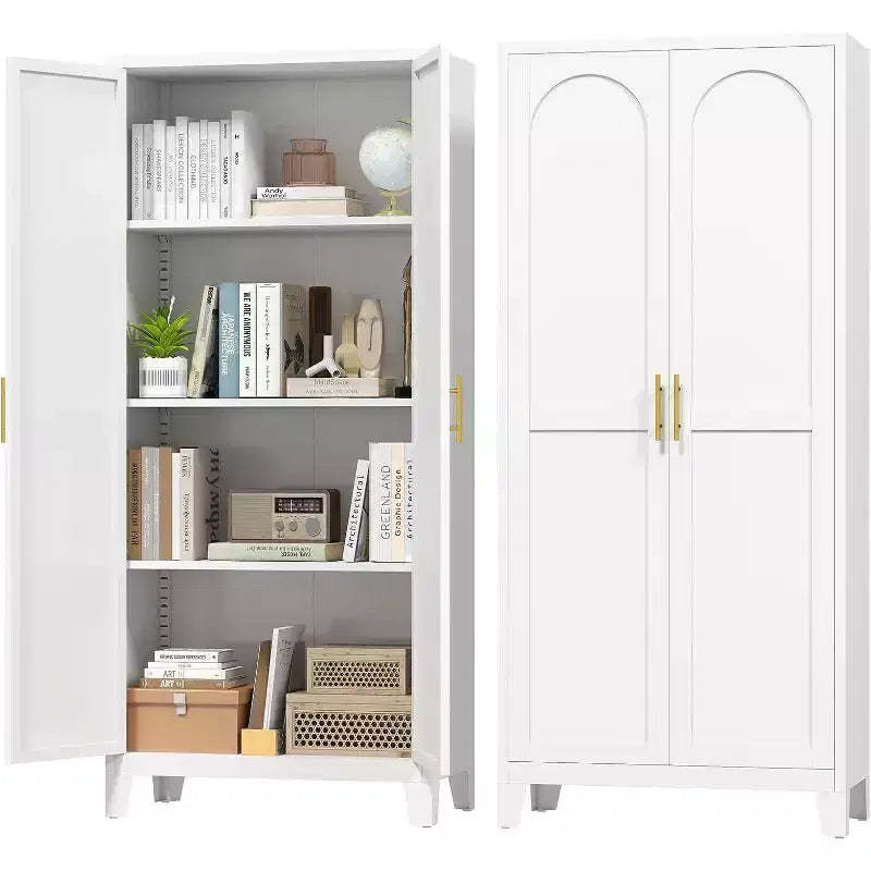 Zevemomo 61 Metal Pantry Cabinet, 2-Door Freestanding Cupboard with 3 Adjustable Shelves, White Storage for Kitchen Bathroom Laundry Room