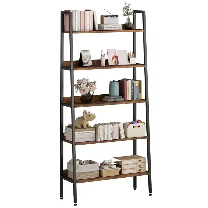 Bookshelf Bookcase,5 Tier Wooden Bookshelf with Doors Cabinet,Bookcase with Adjustable Shelves,Farmhouse Bookshelves Library Book Storage