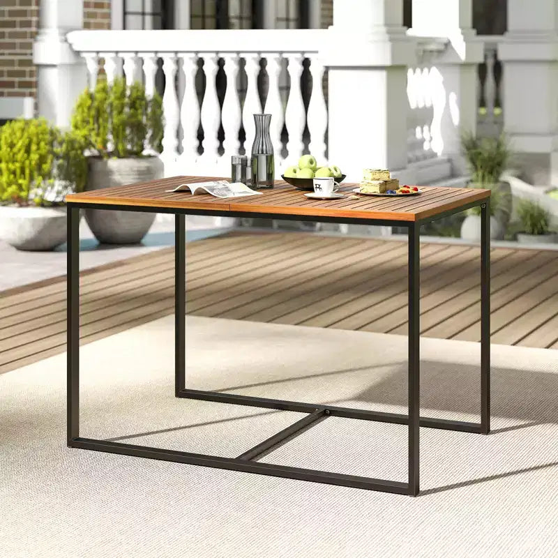 Costway 4-Person Acacia Wood Patio Dining Table with Metal Frame for Porch, Garden, Deck