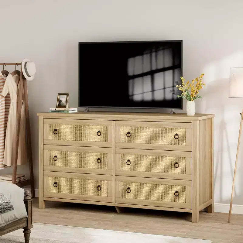 Rattan Dresser with Drawers, Chest of Drawers for Bedroom and Living Room