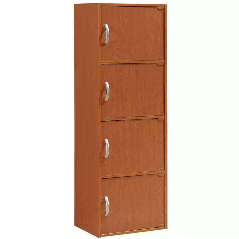 HomeStock 48 in H and 36 in.W Cherry Wood Utility Storage Cabinets with 4 -Doors and 3 Shelves