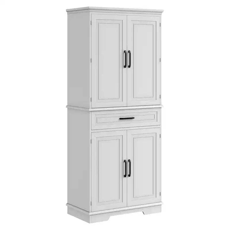 Multi-Room Storage Solution: 72 Tall White Pantry Cabinet w/ Drawer, Adjustable Shelves & Door Racks for Kitchen, Bathroom or Dining Room