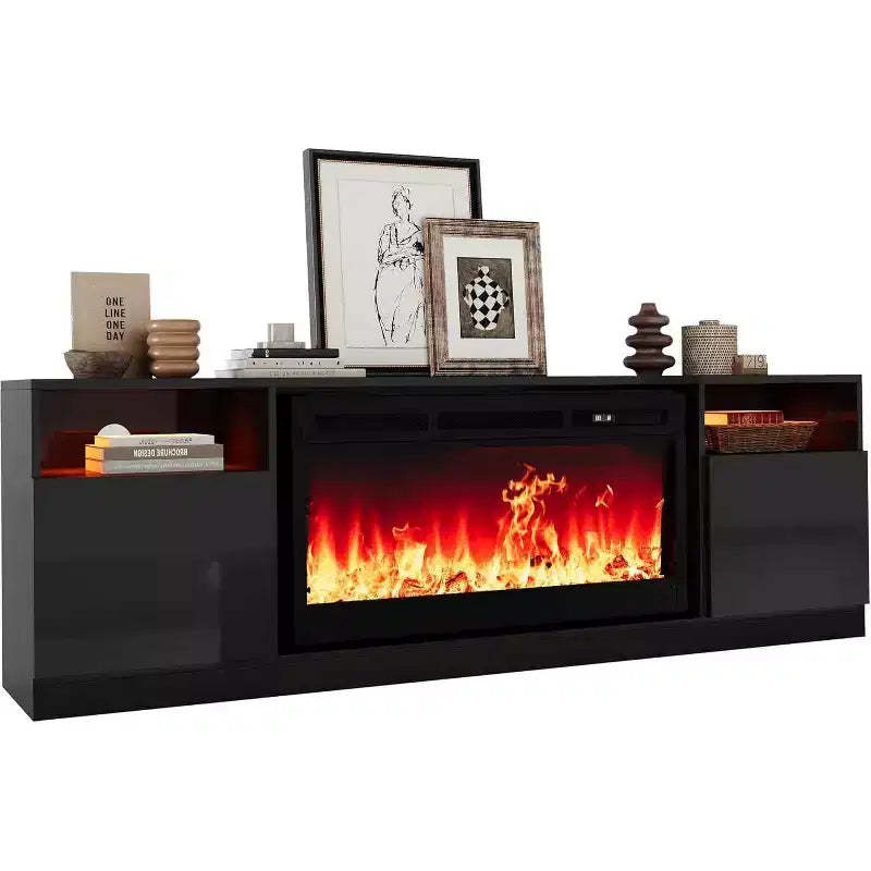 Fireplace TV Stand w/36 Fireplace, 70 LED Entertainment Center w/ Fireplace for TVs Up to 80, Modern Wood TV Media with Storage Cabinets for Home