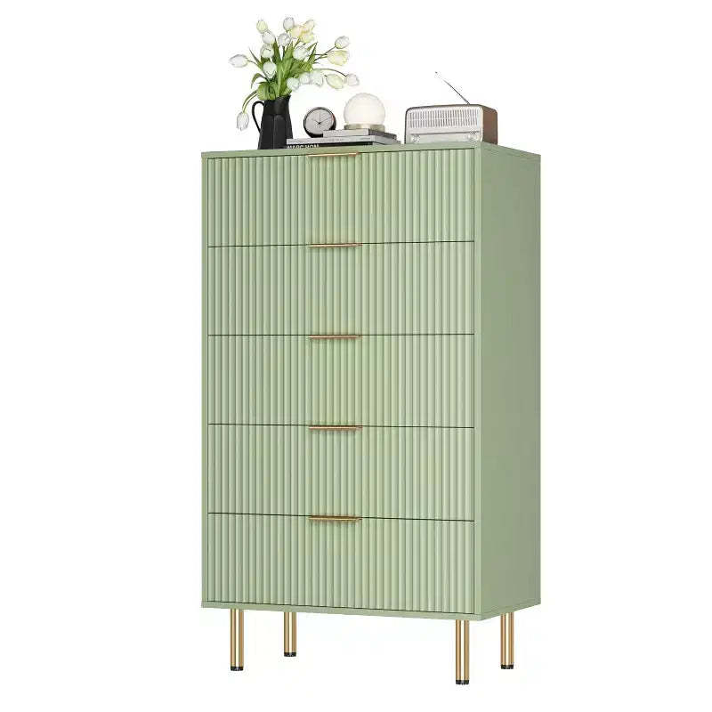5 Drawers Dresser for Bedroom, Fluted Dresser Chest of Drawers with Handle, Bedroom Furniture Storage Organizer for Living Room, Hallway