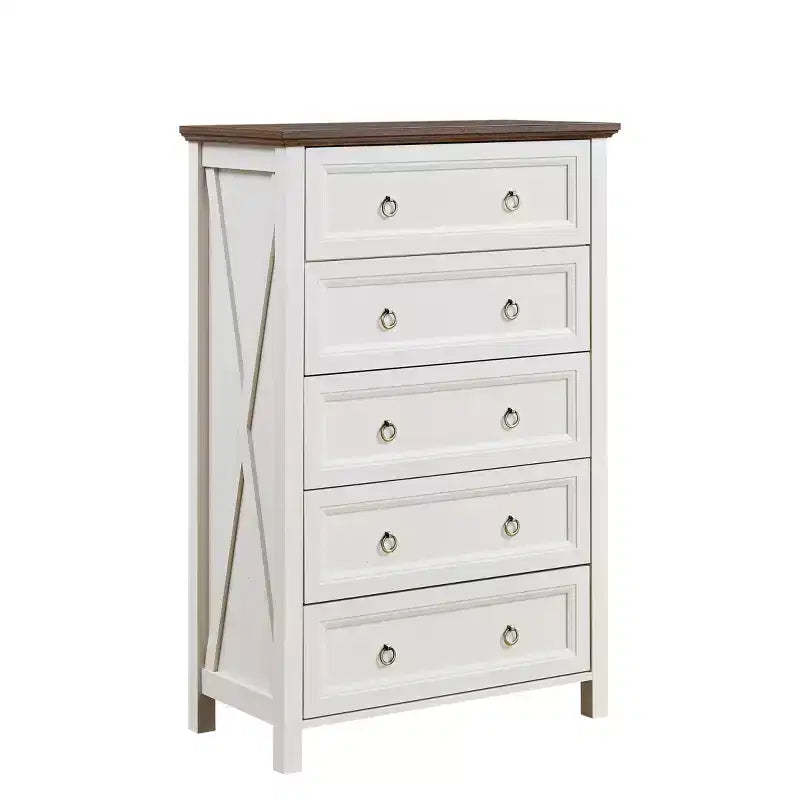 Okak Farmhouse Style Console Dressers with Drawers,Chest of Drawers for Bedroom,Wooden Dresser with Retro Handle Ring