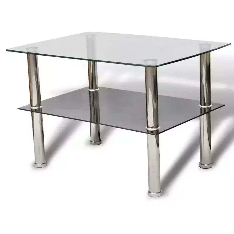 vidaXL Modern Rectangle Coffee Table - Tempered Glass with Stainless Steel Legs, Two-Tier Design for Home, Hotel, Cafe