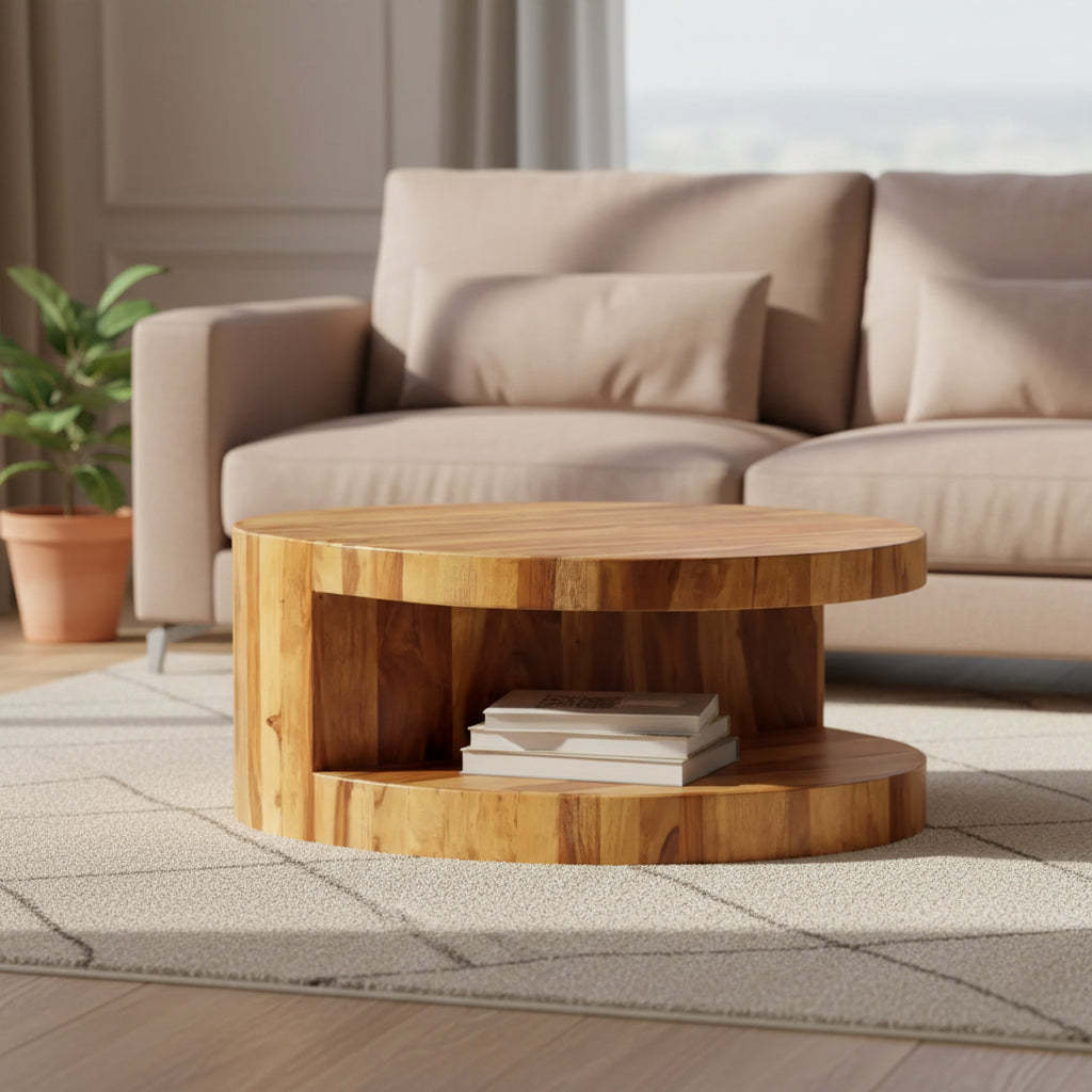 vidaXL Coffee Table Natural Solid Sheesham Wood 25.6 in dia Coffee Table