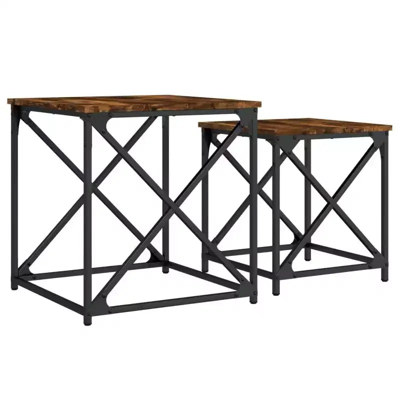 vidaXL Nesting Coffee Table Set of 2 - Smoked Oak Engineered Wood with Metal Frame for Living Room, Office - Versatile Furniture