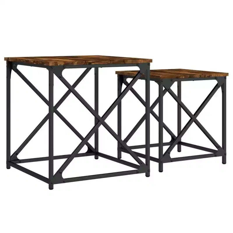 vidaXL Nesting Coffee Table Set of 2 - Smoked Oak Engineered Wood with Metal Frame for Living Room, Office - Versatile Furniture