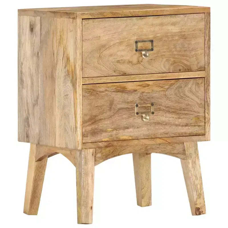 vidaXL Solid Mango Wood Bedside Cabinet - Handmade Wooden Nightstand with 2 Drawers, Sturdy and Durable, Unique and Decorative, Easy Assembly Required