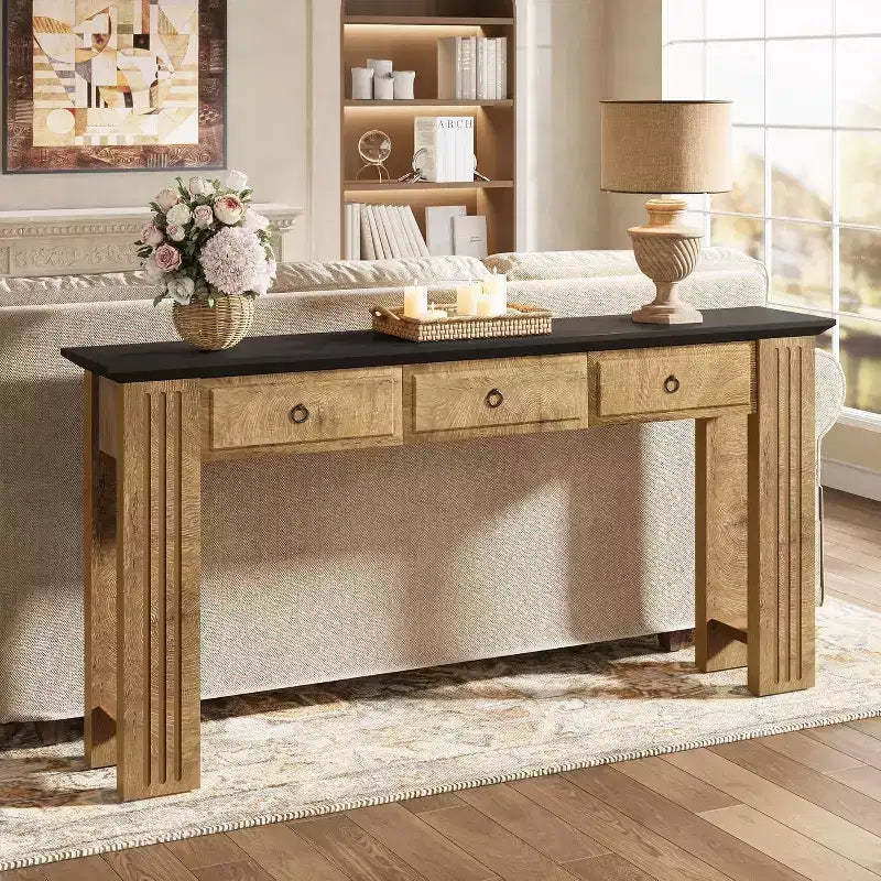 Lantine 63 Console Table with 3 Drawers, Farmhouse Sofa Table Behind Couch, Rustic Entryway Furniture for Hallway, Living Room