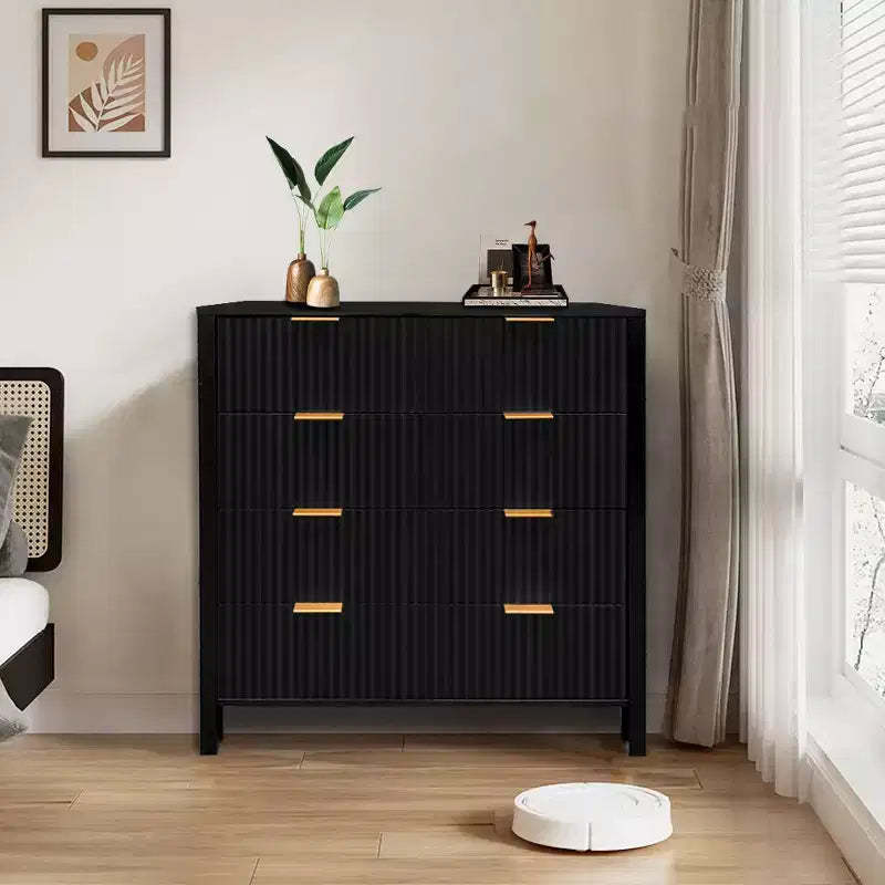 4-Drawer Tall Dresser with Fluted Design, Mid-Century Modern Chest of Drawers for Bedroom, Living Room, Hallway, Black Finish