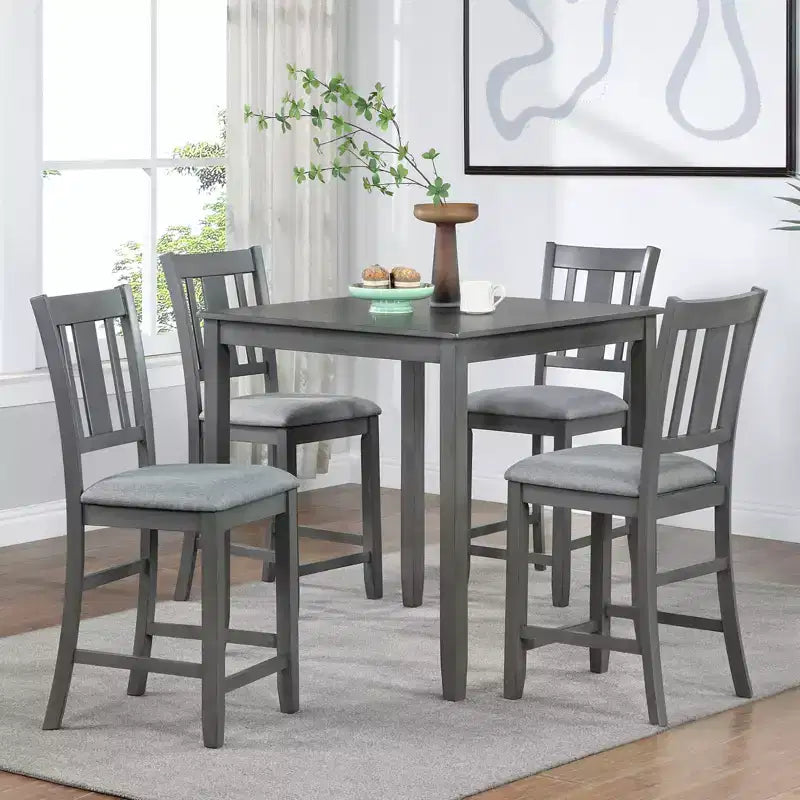 GDFStudio Navarro Modern 5 Piece Rubberwood Upholstered Dining Chairs and Acacia Wood Square Dining Table