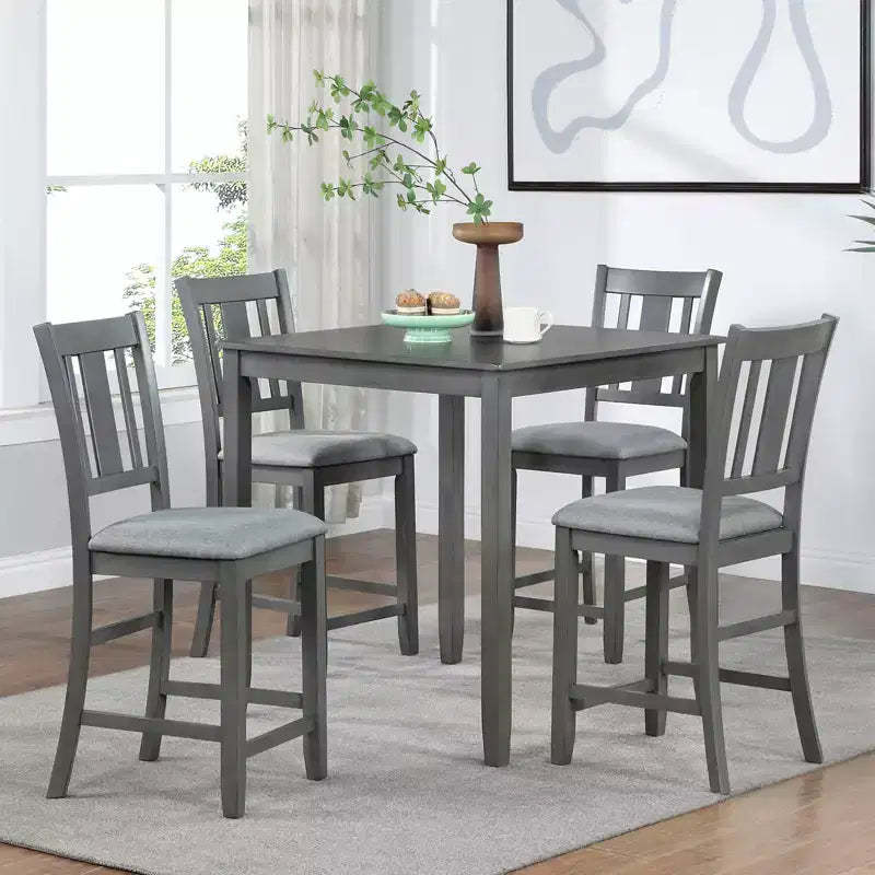 GDFStudio Navarro Modern 5 Piece Rubberwood Upholstered Dining Chairs and Acacia Wood Square Dining Table