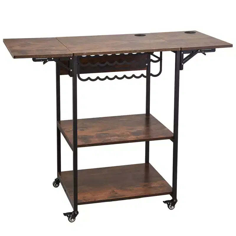 VEVOR Heat Press Table, 3 Tier Movable Heat Press Stand, Foldable Heat Transfer Machine Stand with Wheels and Vinyl Roll Holder, Black&Brown