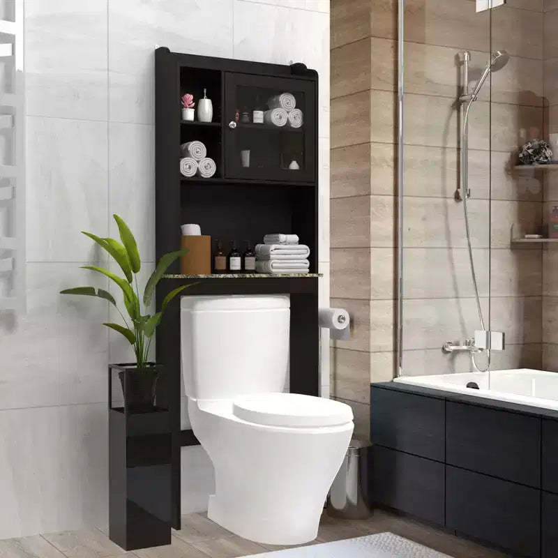 MAYEERTY Modern Over The Toilet Storage Cabinet, Wood Bathroom Organizer with 4 Cubby Holes & Adjustable Shelves, Space Saver