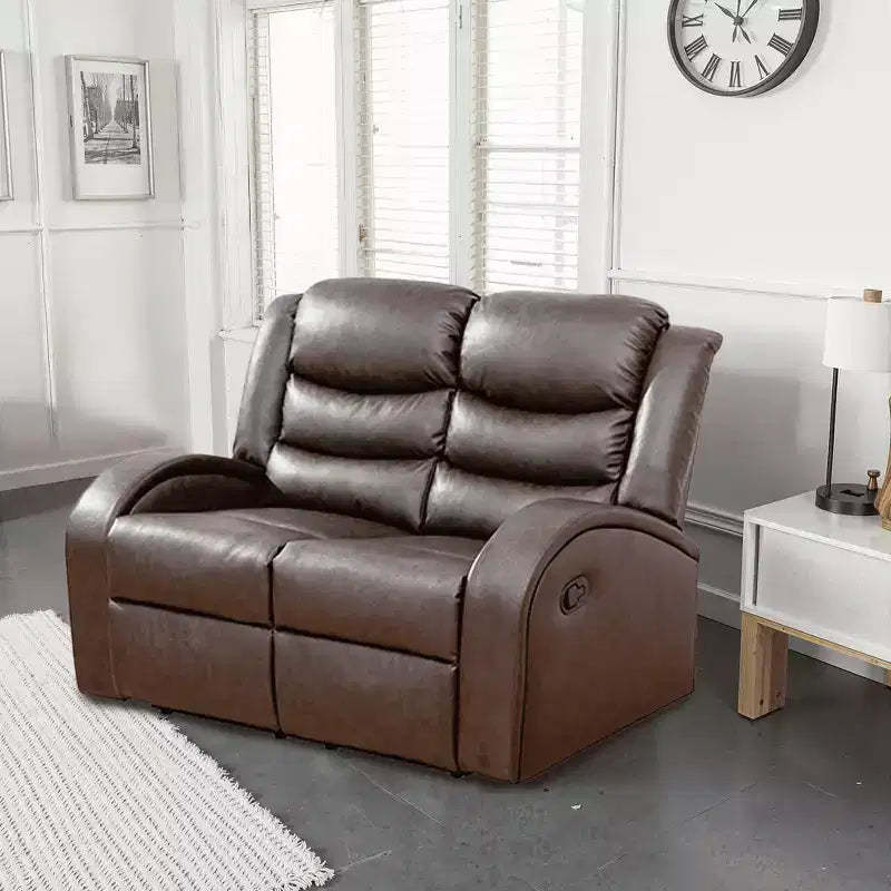 MAYEERTY Faux Leather Reclining Loveseat, 2-Seat Adjustable Backrest Recliner for Living Room, Brown