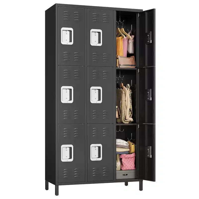 9-Door Metal Lockers, Employee Metal Lockers, 72 High Steel Lockers for Home, Office, Gym, School, Assembly Required, Black