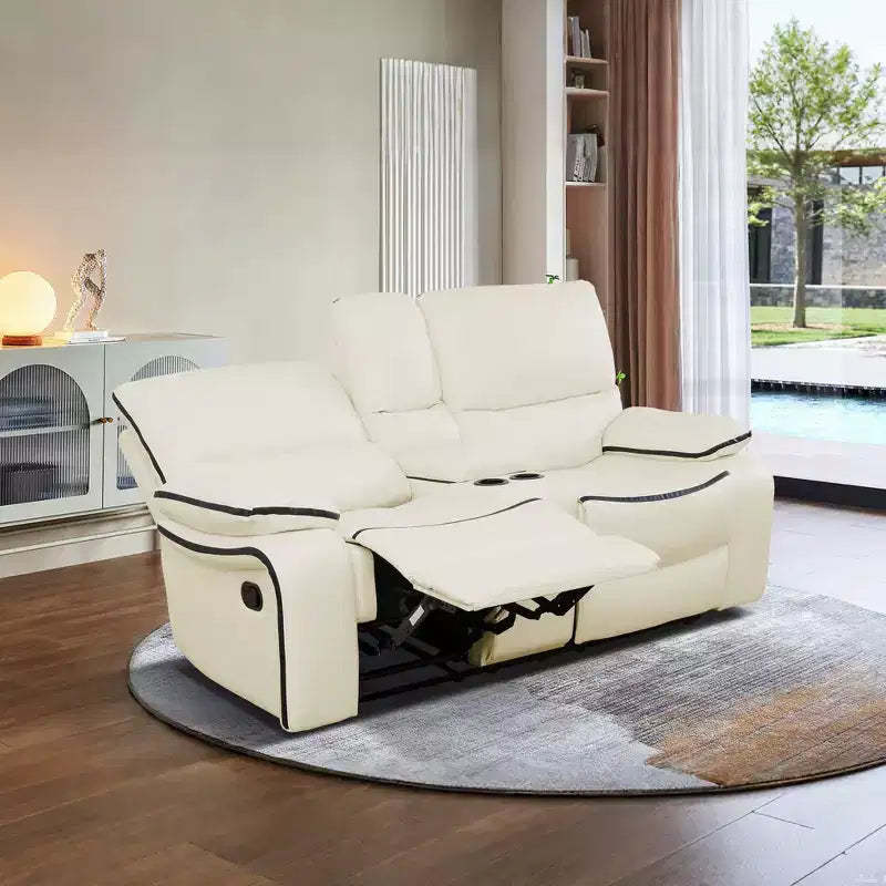 MAYEERTY Power Reclining Loveseat, Electric 2-Seat Breathable Leather Recliner with Storage & Cup Holders for Living Room, White