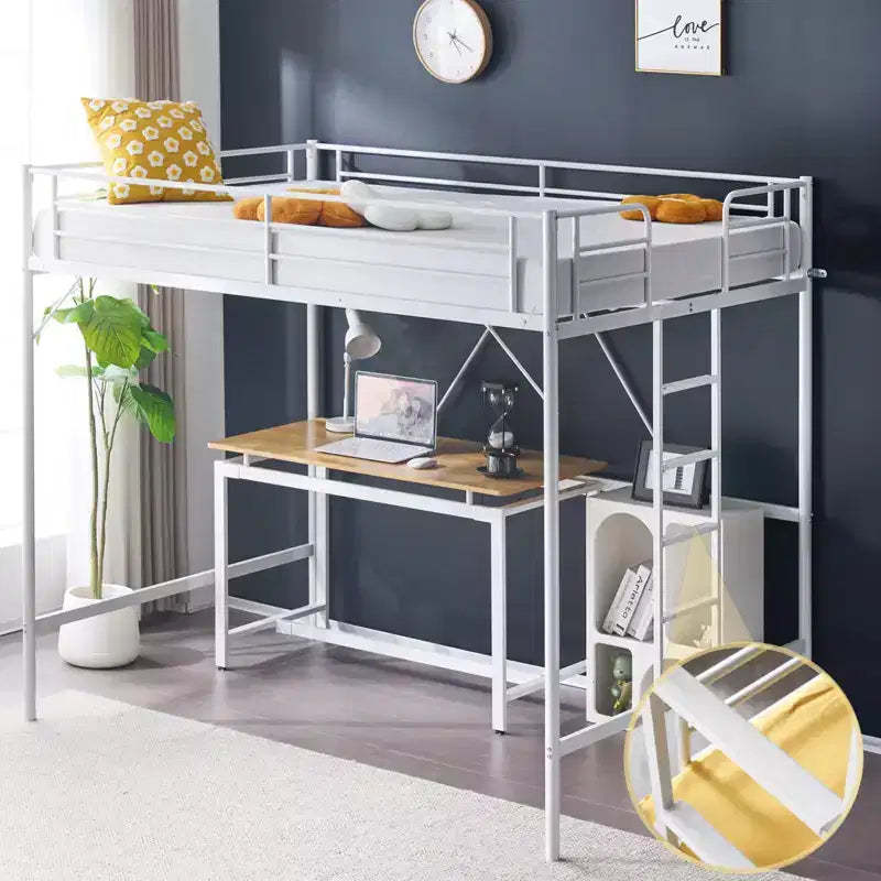 VINGLI Full Metal Loft Bed for Kids Loft Bunk Bed Frame with Stairs/Flat Ladder Rung,No Box Spring Required, White