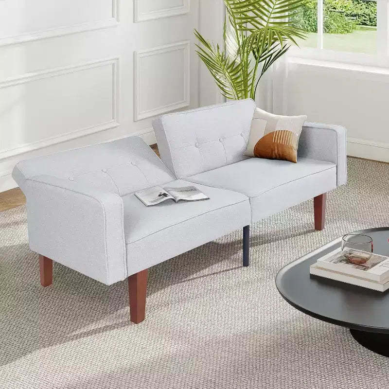 Zevemomo Convertible Sofa Bed With Adjustable Backrest,Functions As A Recliner And Loveseat,Foam And Spring Cushions,White